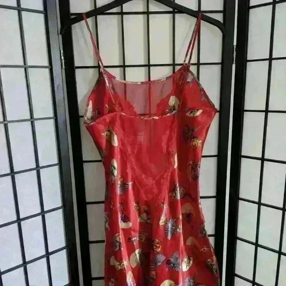 Vintage 90s Red Silky Slip Mini Dress Grunge - Picture 2 of 5
